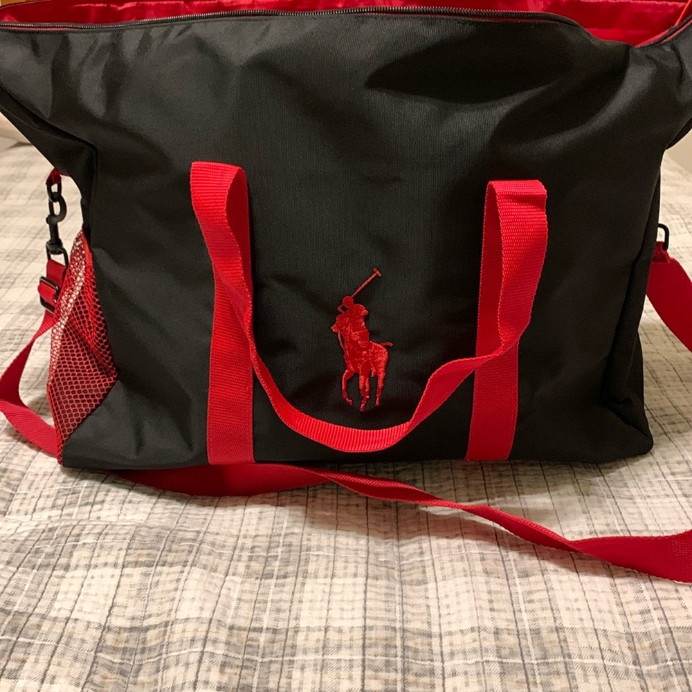 Polo Ralph Lauren black and red one-shoulder travel bag